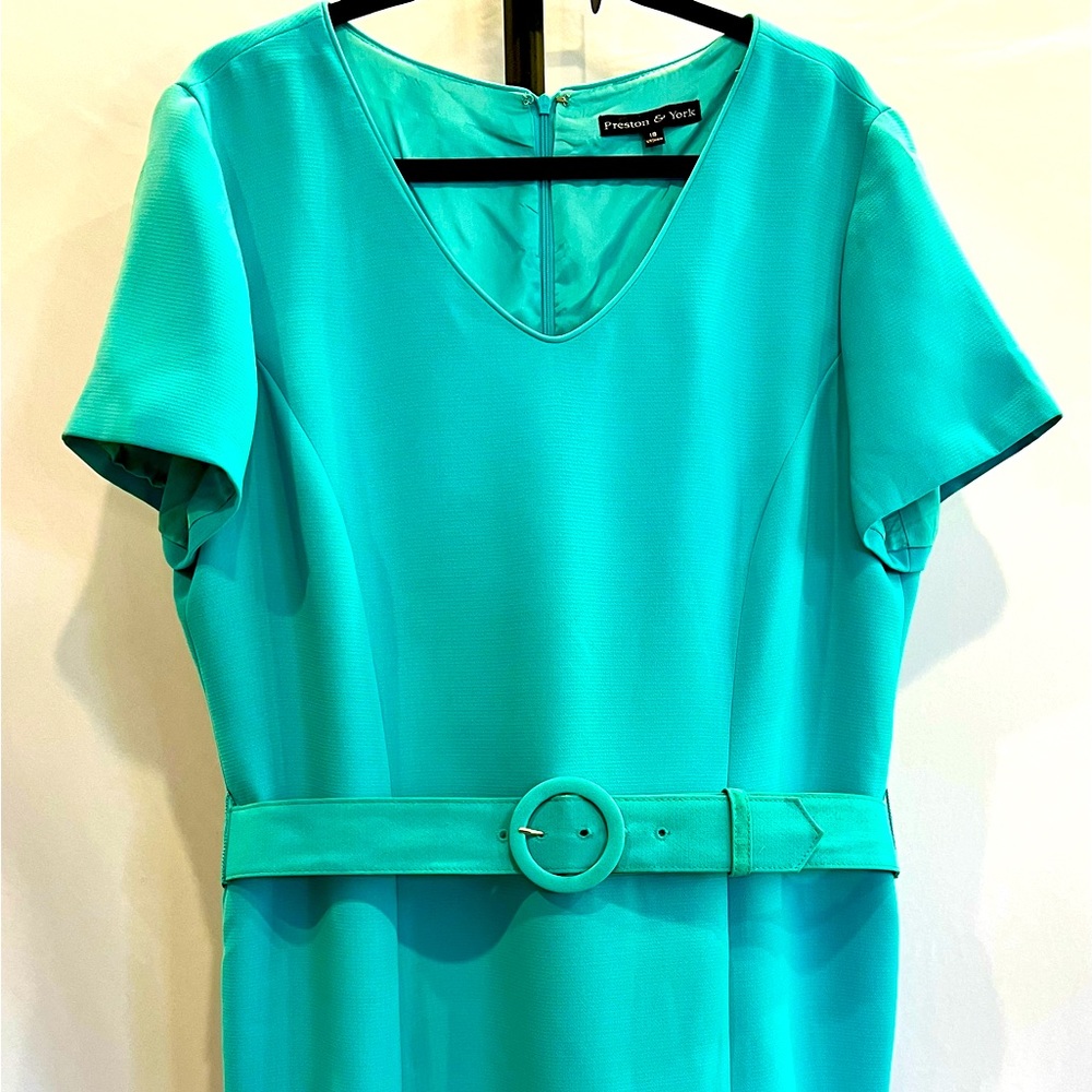 Preston & York Tiffany Blue Belted Sheath Dress Size 18